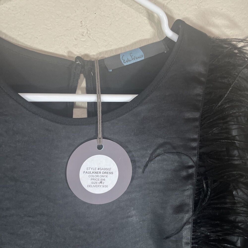 NEW‎ Anthropologie Eva Franco Black Cocktail Dress Sz XS feather fringe Faulkner - Picture 5 of 10
